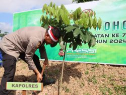 Polres Tanbu Gelar Penanaman Pohon di Momen Hari Bhayangkara ke-78